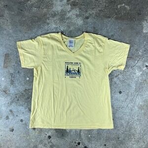 JPT Classics Yellow Desolation Sound BC Canada Embroidered V Neck TShirt Women M